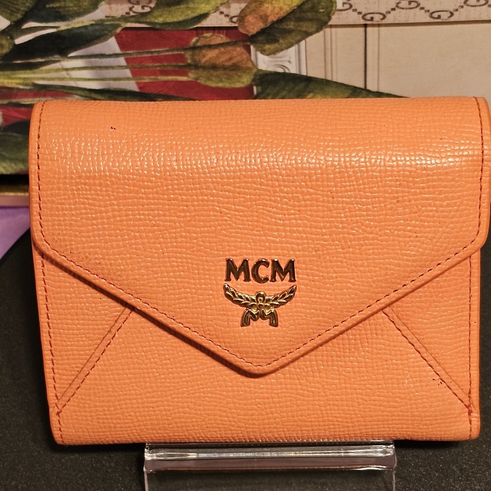 MCM Trifold Burnt Orange Leather Wallet